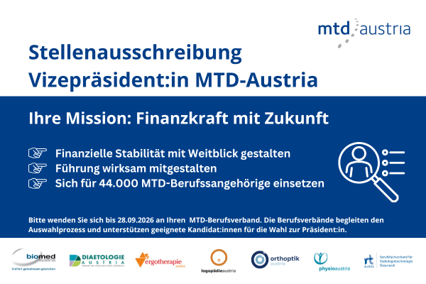 Stellenausschreibung Physio Austria Vizepräsident:in MTD-Austria